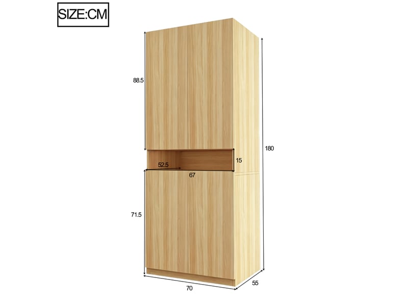  Armoire 2 portes 70 x 55 x 180 cm – bois clair – led, penderie, rangements et grande capacité intérieure  - Conforama C