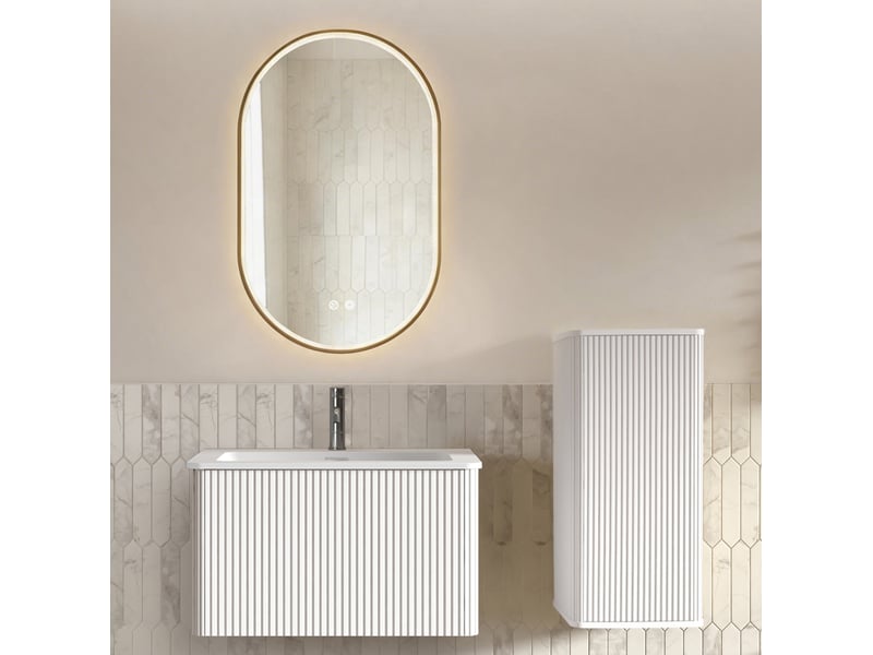  Ensemble de salle de bains avec meuble sous vasque 81x46,5x37 cm led mdf blanc  - Conforama C