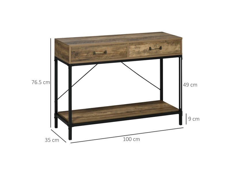  Console avec 2 tiroirs et 1 étagère, style industriel, pour entrée et salon, en bois, brun, 100 × 35 × 76,5 cm  - Conforama D