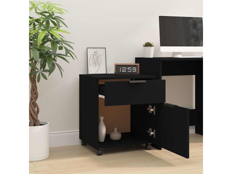  Caisson de bureau, classeur mobile avec roues noir 45x38x54 cm bois d'ingénierie  - Conforama C