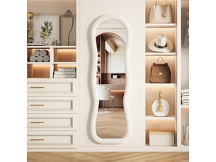 Miroir pleine longueur ondulé au sol, 160×50 cm, cadre bouclette blanc, pose murale ou sur pied
