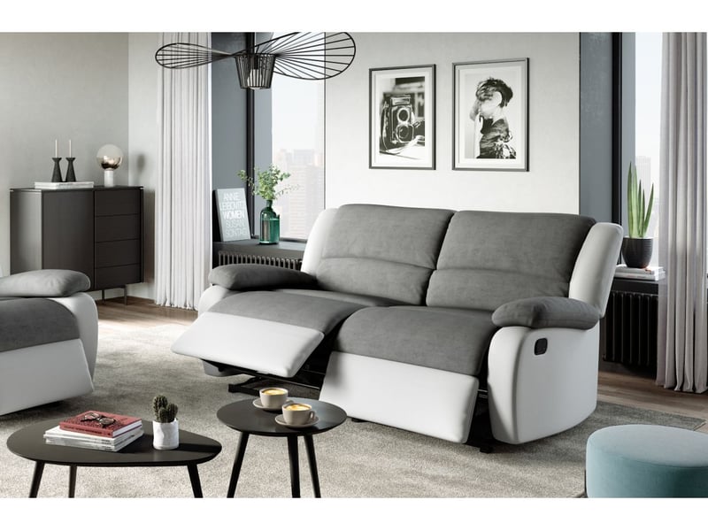 Relaxxo - canapé relax manuel 3 places avec 2 assises xxl leo en microfibre et simili - blancgris  - Conforama B