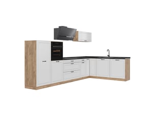 Vicco cuisine en angle, blanc campagnechêne doré, 347 x cm sans plan de travail