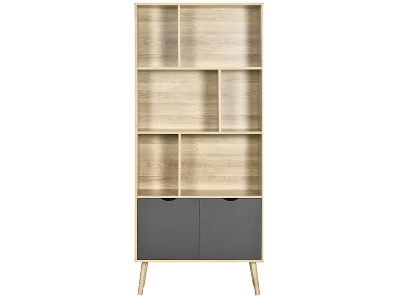  Bibliothèque étagère meuble de rangement placard 6 étagères dim. 80l x 35l x 180h cm naturel et gris foncé  - Conforama B