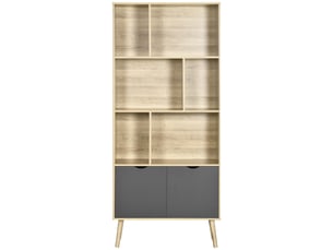 Bibliothèque étagère meuble de rangement placard 6 étagères dim. 80l x 35l x 180h cm naturel et gris foncé