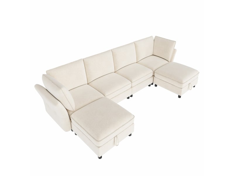  Canapé d'angle modulable en u 6 places tissu chenille beige  - Conforama A