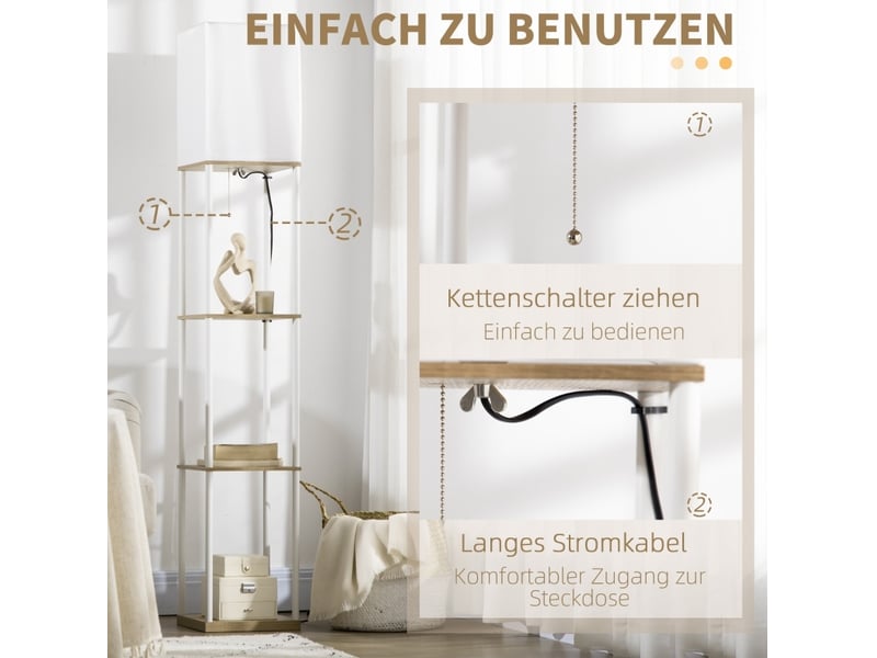  Lampadaire avec 3 niveaux de rangement 26x26x159 cm mdf métal blanc et marron  - Conforama E