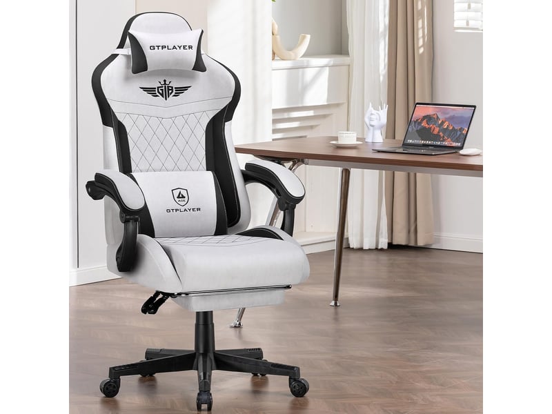 Gtplayer chaise de jeu ergonomique avec soutien lombaire et dossier large 150kg - tissu gris GT832-GY - Conforama D