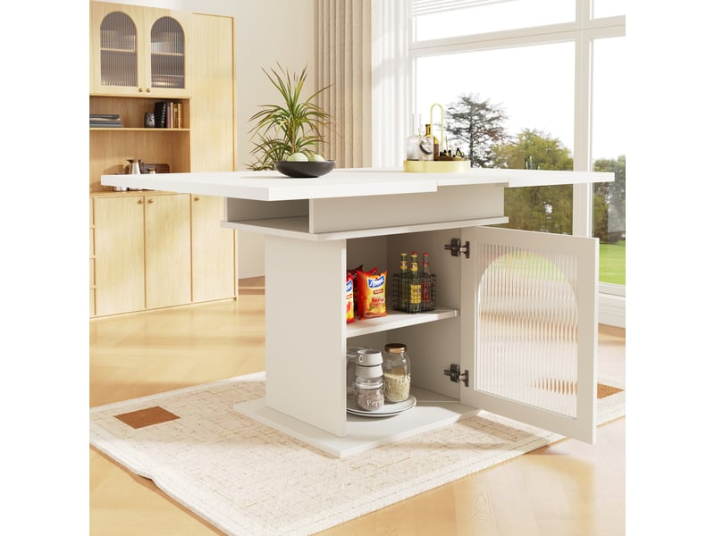  Table à manger extensible rectangulaire en mdf avec 1 porte en verre et étagères réglables,140x80cm,blanc table blanc - Conforama B