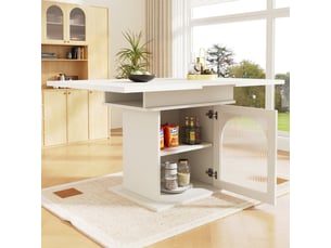 Table à manger extensible rectangulaire en mdf avec 1 porte en verre et étagères réglables,140x80cm,blanc