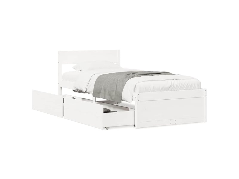  Lit simple- lit adulte -  cadre de lit sans matelas blanc 90x200 cm bois de pin massif  - Conforama A