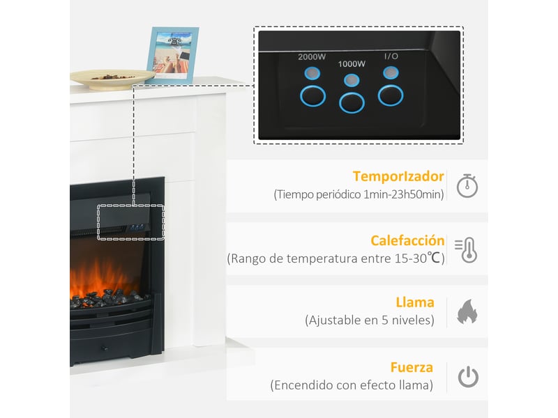 Cheminée électrique décorative avec tablette blanche, chauffage 10002000 w, 102 x 30 x 95 cm - Conforama W