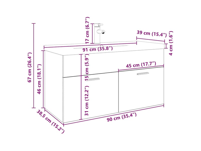 Meuble avec vasque, armoire salle de bain intégrée vieux bois bois d'ingénierie cf65570 - Conforama E
