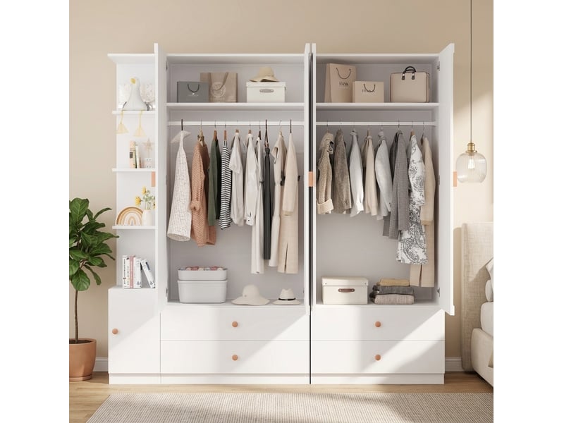 Armoire 5 portes, 3 tringles, 4 tiroirs 225x45x200 cm blanche - Conforama B