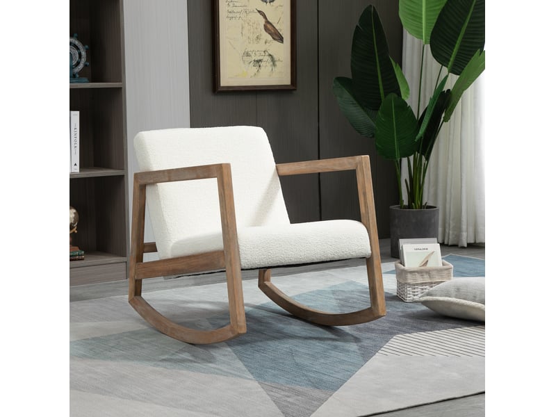  Fauteuil à bascule 60 x 81 x 71 cm crème, polyester et bois, assise rembourrée avec accoudoirs  - Conforama B