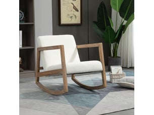 Fauteuil à bascule 60 x 81 x 71 cm crème, polyester et bois, assise rembourrée avec accoudoirs