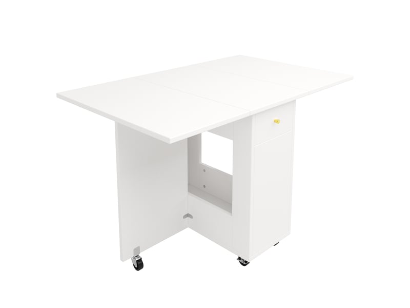  Ensemble meuble de cuisine blanc avec table pliante, table bar mobile et rangement vertical  - Conforama D