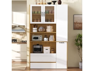 Buffet de cuisine haut 200 cm, largeur 100 cm, meuble de rangement avec tiroirs profonds et étagères modulables pour cuisine ou salon moderne