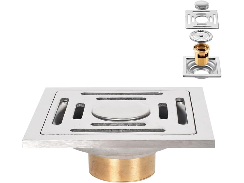 Siphon de sol carré avec filtre désodorisant double couche et couvercle amovible - convient aux salles de bains et aux cuisines - 10 x 10 cm - Conforama A