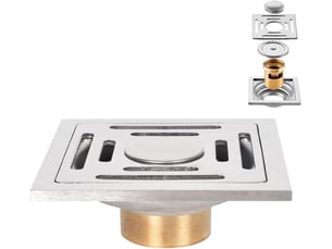 Siphon de sol carré avec filtre désodorisant double couche et couvercle amovible - convient aux salles de bains et aux cuisines - 10 x 10 cm