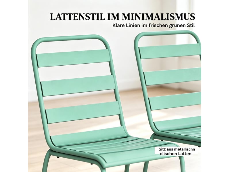  Chaise de jardin empilable lot de 2 avec pieds réglables et structure stable en acier vert pour terrasse  - Conforama E