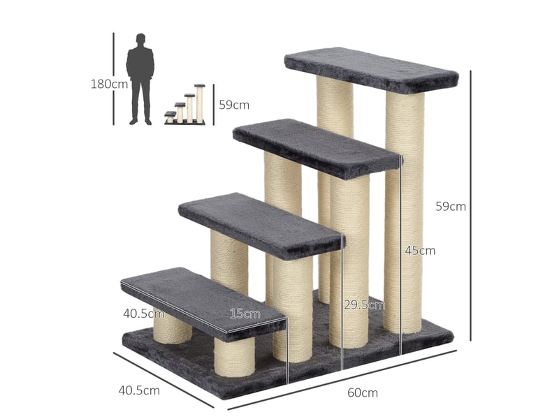  Escalier à 4 marches 60x40,5x59 cm – gris – peluche douce et espace à griffer  - Conforama C