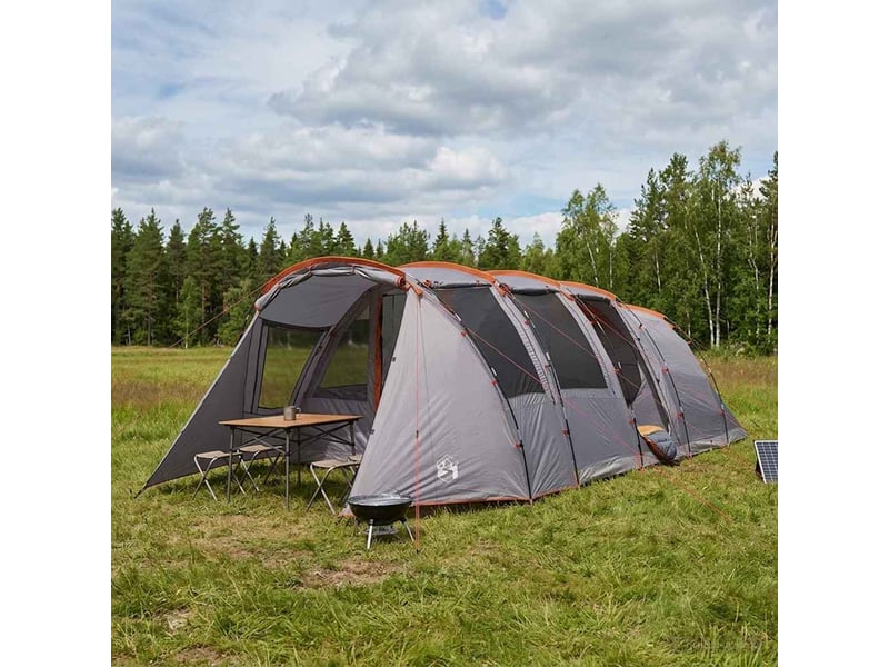 Tente tunnel, tente de camping gris et orange 675x392x210 cm - Conforama B