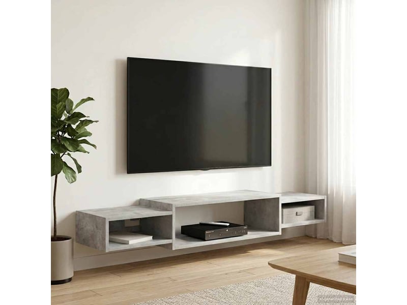  Meuble tv - banc tv - meuble de rangement mural montage mural gris béton 140 x 28 x 21 cm  - Conforama B