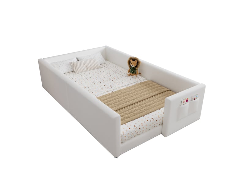  Lit enfant 90x200 cm bas rembourré avec poche latérale blanc  - Conforama A