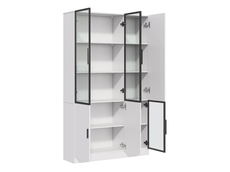  Vitrine led 120x35x200 cm – blanc – 10 espaces de rangement, portes en verre et éclairage contrôlable  - Conforama D