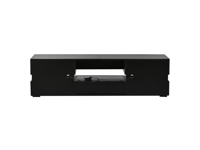  Meuble tv led 160 x 39 x 45 cm finition noire brillante 2 portes 1 tiroir compartiment ouvert insert en verre acrylique ouverture par pression adapté aux téléviseurs de 70 pouces  - Conforama E