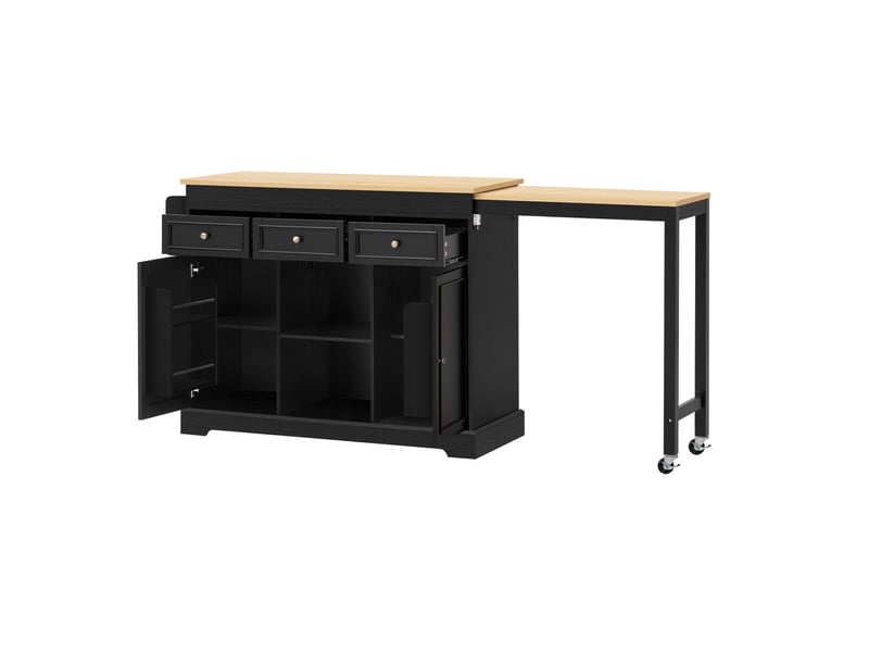  Îlot de cuisine sur roulettes avec plateau extensible noir et naturel KL000016AAB - Conforama B