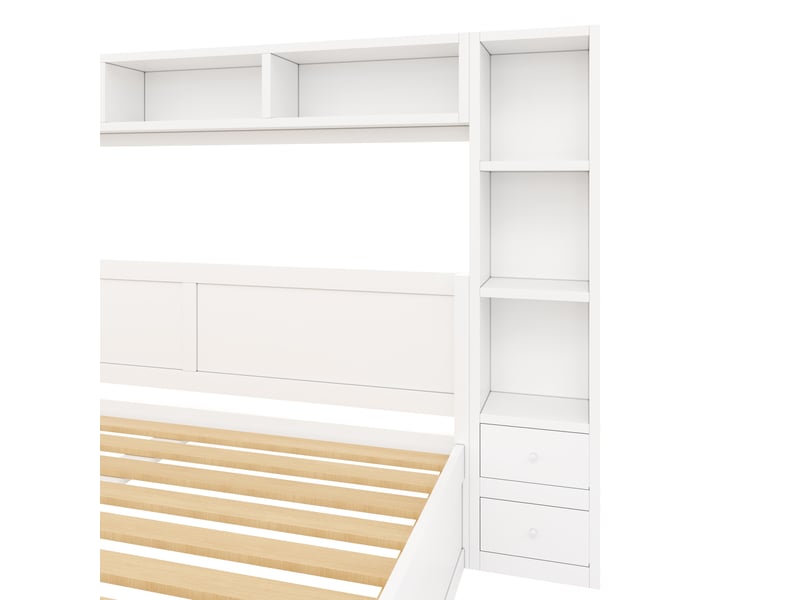  Lit adulte 140x200 cm avec rangements et éclairage led, lit 2 places en mdf et contreplaqué blanc, sans matelas  - Conforama R