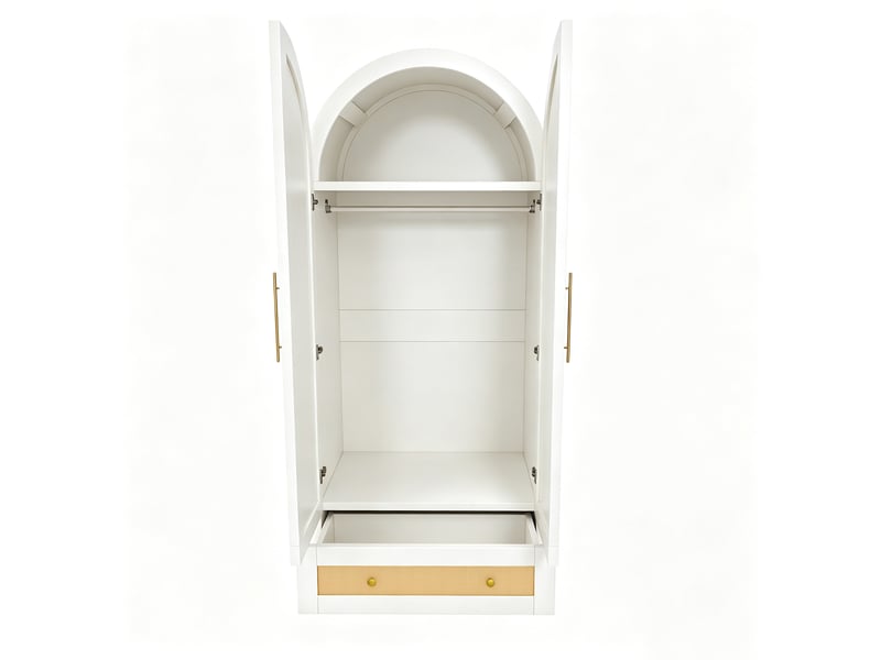 Armoire blanche 70x55x170 cm à 2 portes en rotin synthétique, tiroirs et étagères - Conforama D