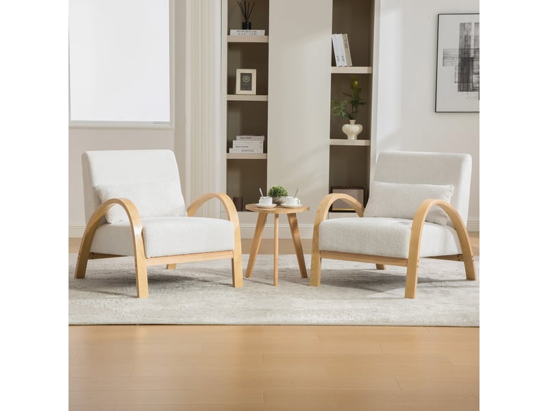 Fauteuil lounge scandinave en tissu chenille ivoire, structure en bois robuste  - Conforama E