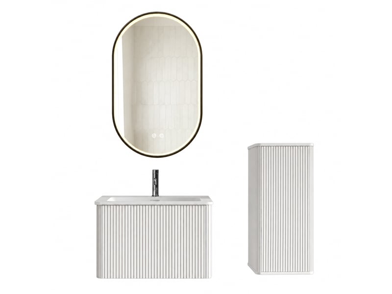  Ensemble meuble vasque suspendu 60 cm avec miroir led ovale  - Conforama A