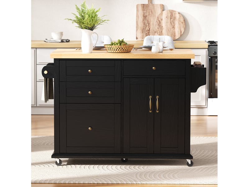  Îlot de cuisine à roulettes 107x45 cm plateau extensible mdf noir et naturel  - Conforama B