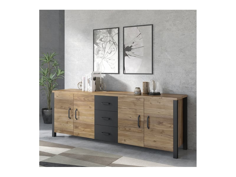  Buffet solan avec 4 portes et 3 tiroirs - noir bois SOLAN - Conforama B