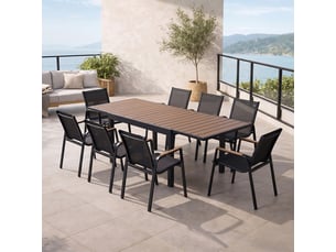 Salon de jardin 8 places avec table extensible 270cm en aluminium et bois loboc