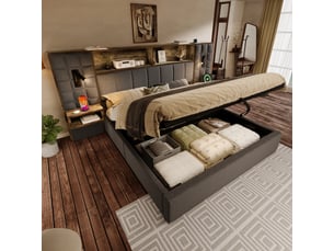 Lit coffre 180x200 cm OOIILLEE  Luxe haut de gamme coloris gris