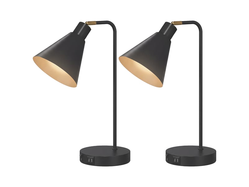  Lot de 2 lampes de table modernes en acier avec ports usb, douille e27, noires  - Conforama A