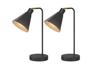 Lot de 2 lampes de table modernes en acier avec ports usb, douille e27, noires