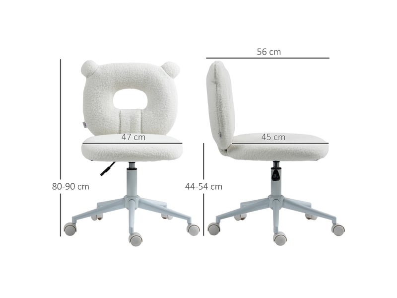  Chaise de bureau, réglable en hauteur, revêtement polaire effet peluche, 50 cm x 56 cm x 90 cm, blanche  - Conforama E