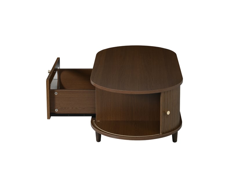  Table basse fixe avec tiroir, noyer, 100 x 50 x 36 cm, 1 tiroir, porte coulissante et 4 pieds  - Conforama D
