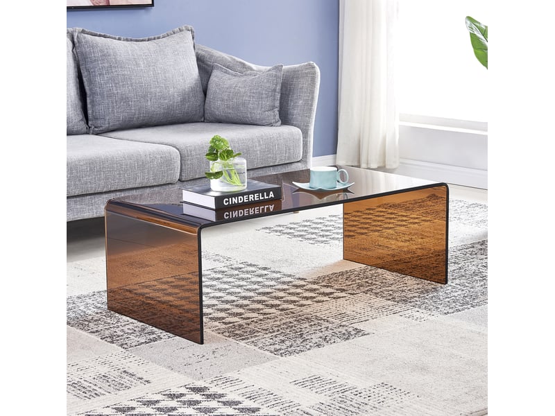  Table basse ulevr en verre trempé courbé brun 100 x 50 x 35 cm  - Conforama B