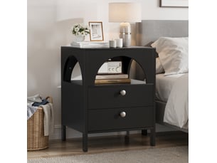 Table de chevet noire avec 2 tiroirs et 1 niche ouverte 45 x 40 x 58 cm