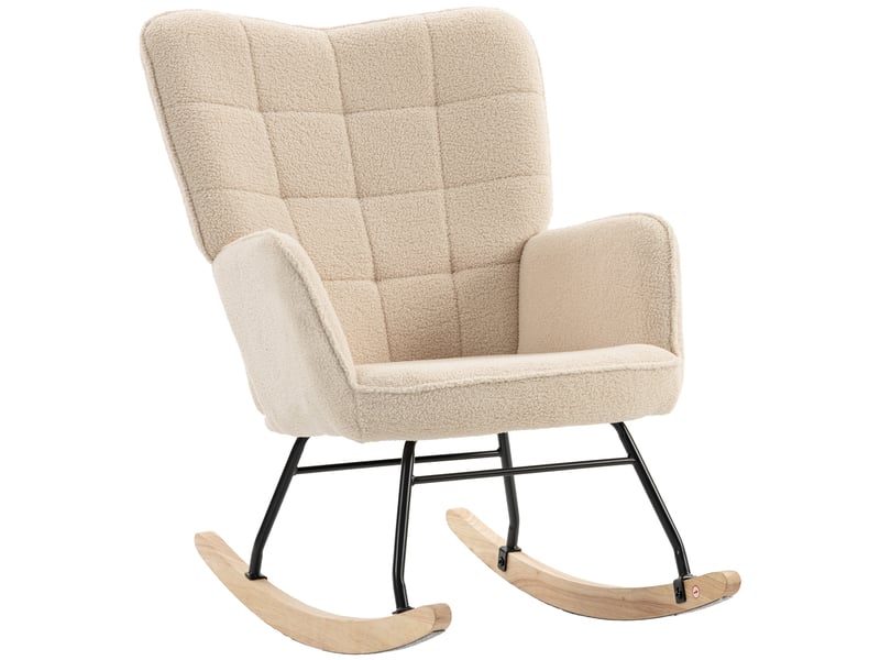  Fauteuil à bascule rembourré en bois et acier pour salon et chambre, 71 x 98 x 101 cm, beige  - Conforama A