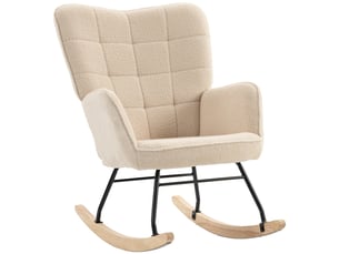 Fauteuil à bascule rembourré en bois et acier pour salon et chambre, 71 x 98 x 101 cm, beige