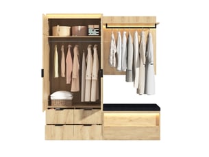 Meubles d'entrée avec armoire, banc, 4 tiroirs, 3 éclairages led, mdf chêne et anthracite, 180 × 47 × 200 cm