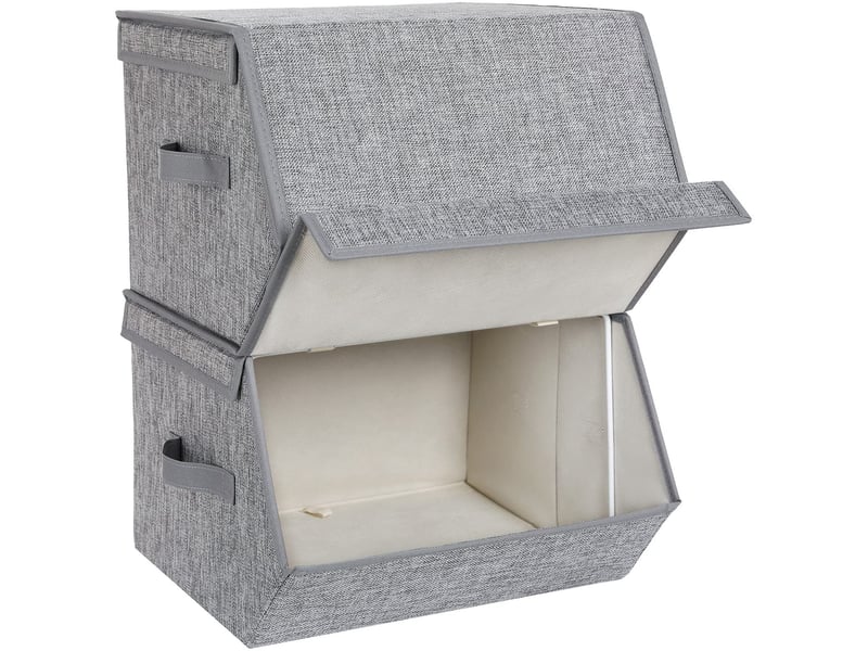  Lot de 2 boîtes de rangement avec couvercle magnétique à rabat empilables avec housse en tissu cadre en métal et poignées latérales pour accessoires jouets vêtements gris 12_0000025  - Conforama A